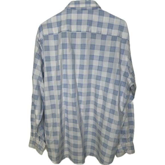 Bugatchi Men’s Classic Fit Plaid Button Up Shirt Blue Long Sleeves XL - Picture 2 of 8